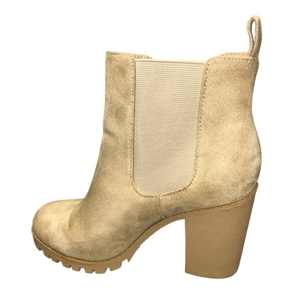 SODA Tan Suede Ankle Boots with Chunky Heel and Elastic Panels LIKE NEW! Size 8 - Picture 6 of 11
